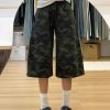 High-Waisted Retro Camouflage Denim Shorts for Women - Summer Loose Wide-Leg Mid-Length Versatile Pants
