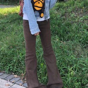 High-Waisted Retro Coffee-Colored Flared Jeans for Women - Summer Slim-Fit Versatile Straight-Leg Trousers