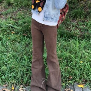 High-Waisted Retro Coffee-Colored Flared Jeans for Women - Summer Slim-Fit Versatile Straight-Leg Trousers