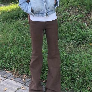 High-Waisted Retro Coffee-Colored Flared Jeans for Women - Summer Slim-Fit Versatile Straight-Leg Trousers