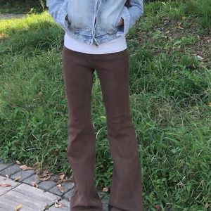 High-Waisted Retro Coffee-Colored Flared Jeans for Women - Summer Slim-Fit Versatile Straight-Leg Trousers