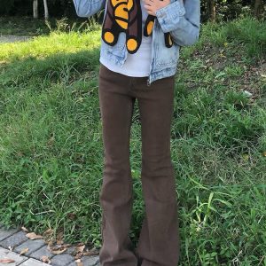 High-Waisted Retro Coffee-Colored Flared Jeans for Women - Summer Slim-Fit Versatile Straight-Leg Trousers