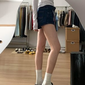 High-Waisted Retro Deep Blue Denim Shorts for Women, Loose Wide-Leg A-Line Hot Pants, Summer Style for Petite Sizes