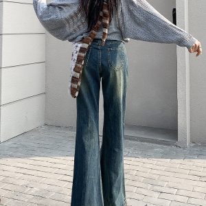 High-Waisted Retro Frayed Flared Jeans for Women, 2025 Spring Summer Nostalgic Bell-Bottoms, Non-Skin-Tight, Ground-Dragging Style