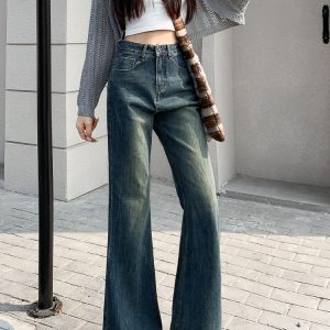 High-Waisted Retro Frayed Flared Jeans for Women, 2025 Spring Summer Nostalgic Bell-Bottoms, Non-Skin-Tight, Ground-Dragging Style
