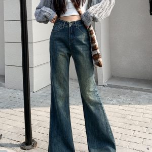 High-Waisted Retro Frayed Flared Jeans for Women, 2025 Spring Summer Nostalgic Bell-Bottoms, Non-Skin-Tight, Ground-Dragging Style