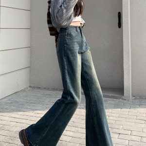 High-Waisted Retro Frayed Flared Jeans for Women, 2025 Spring Summer Nostalgic Bell-Bottoms, Non-Skin-Tight, Ground-Dragging Style