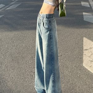 High-Waisted Slim Fit Vintage Straight-Leg Jeans for Women - 2025 Spring Collection, Floor-Length, Wide-Leg Style