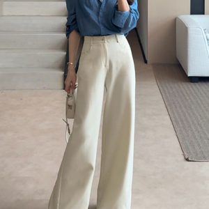 High-Waisted Structured Wide-Leg Pants for Women - 2025 Summer Style, Petite Fit, Casual Trousers, Elongates Legs, Trendy Fashion