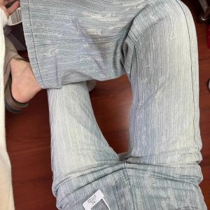 High-Waisted Textured Jacquard Flared Jeans for Women - 2025 Spring/Summer Light-Colored Bell-Bottoms, Slim Fit, Non-Cling Design
