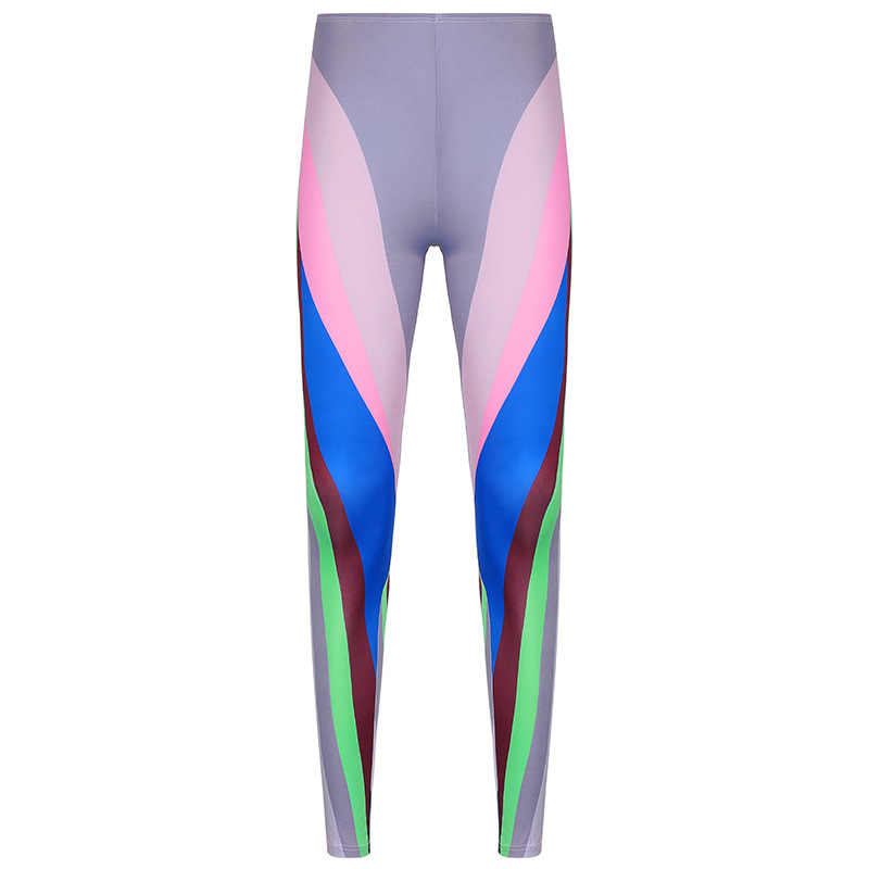 High-Waisted Tight-Fitting Color-Blocking Printed Fitness Yoga Pants for Casual Sports - 2023 European and American Style