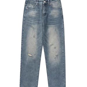 High-Waisted Vintage Distressed Wide-Leg Jeans for Women - Flattering Loose-Fitting Summer Style, Versatile Straight-Leg Pants