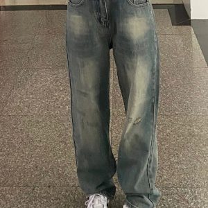 High-Waisted Vintage Distressed Wide-Leg Jeans for Women - Flattering Loose-Fitting Summer Style, Versatile Straight-Leg Pants
