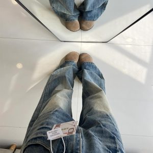 High-Waisted Water-Washed Lightning Pattern Wide-Leg Jeans for Women - Loose-Fitting Summer Fashion, Slimming Straight-Leg Style