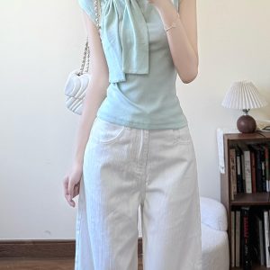 High-Waisted White Draped Jeans for Women - 2025 Summer Loose Wide-Leg Pants Flattering for Pear-Shaped Figures