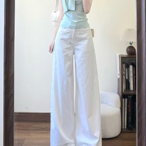 High-Waisted White Draped Jeans for Women - 2025 Summer Loose Wide-Leg Pants Flattering for Pear-Shaped Figures