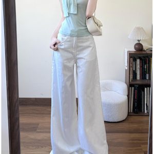 High-Waisted White Draped Jeans for Women - 2025 Summer Loose Wide-Leg Pants Flattering for Pear-Shaped Figures