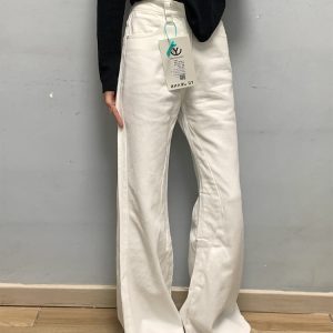 High-Waisted White Flared Denim Pants for Women - Summer Loose Wide-Leg Trousers, Slimming Versatile Style