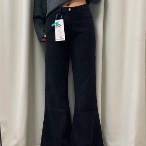 High-Waisted White Flared Denim Pants for Women - Summer Loose Wide-Leg Trousers, Slimming Versatile Style