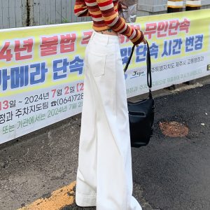 High-Waisted White Flared Wide-Leg Jeans for Women - 2025 Spring Slim Fit Loose Straight Pants, Trendy Casual Style