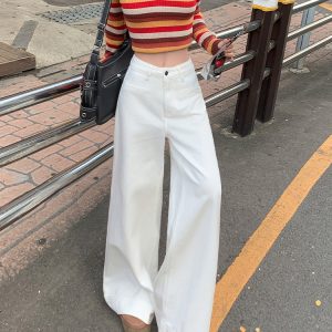 High-Waisted White Flared Wide-Leg Jeans for Women - 2025 Spring Slim Fit Loose Straight Pants, Trendy Casual Style