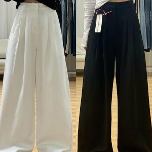 High-Waisted White Textured Wide-Leg Jeans for Women - Loose-Fitting, Slimming Casual Summer Pants, Versatile Straight-Leg Style