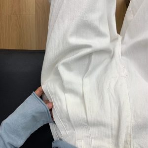High-Waisted White Textured Wide-Leg Jeans for Women - Loose-Fitting, Slimming Casual Summer Pants, Versatile Straight-Leg Style