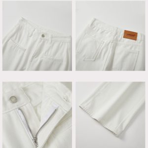 High-Waisted White Wide-Leg Jeans for Women - Fleece-Lined, Loose-Fitting, Autumn Winter Street Style, Floor-Length Straight Pants