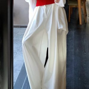 High-Waisted White Wide-Leg Pants for Women, Summer 2025, Loose-Fitting Draping Casual Versatile Straight-Leg Floor-Length Trousers