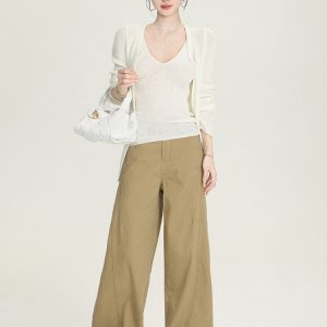 High-Waisted Wide-Leg Cut Denim Pants for Women - Fashionable Loose Fit for Spring and Autumn - Trendy Casual Style