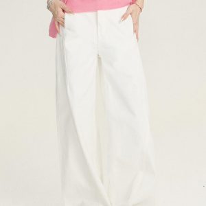 High-Waisted Wide-Leg Cut Denim Pants for Women - Fashionable Loose Fit for Spring and Autumn - Trendy Casual Style