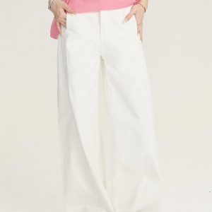 High-Waisted Wide-Leg Cut Denim Pants for Women - Fashionable Loose Fit for Spring and Autumn - Trendy Casual Style