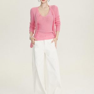 High-Waisted Wide-Leg Cut Denim Pants for Women - Fashionable Loose Fit for Spring and Autumn - Trendy Casual Style
