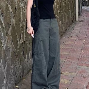 High-Waisted Wide-Leg Denim Work Pants for Women - Summer Casual Loose-Fitting Straight-Leg Floor-Length Trousers
