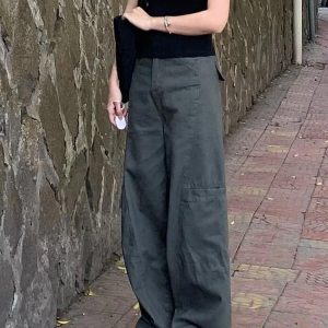High-Waisted Wide-Leg Denim Work Pants for Women - Summer Casual Loose-Fitting Straight-Leg Floor-Length Trousers
