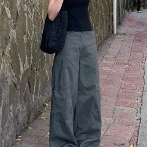 High-Waisted Wide-Leg Denim Work Pants for Women - Summer Casual Loose-Fitting Straight-Leg Floor-Length Trousers