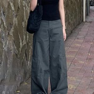 High-Waisted Wide-Leg Denim Work Pants for Women - Summer Casual Loose-Fitting Straight-Leg Floor-Length Trousers