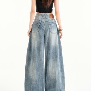 High-Waisted Wide-Leg Jeans for Women - American Retro Style, Spring/Summer 2025 Loose Straight Floor-Length Pants
