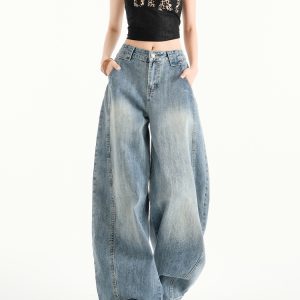 High-Waisted Wide-Leg Jeans for Women - American Retro Style, Spring/Summer 2025 Loose Straight Floor-Length Pants