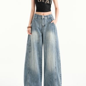 High-Waisted Wide-Leg Jeans for Women - American Retro Style, Spring/Summer 2025 Loose Straight Floor-Length Pants