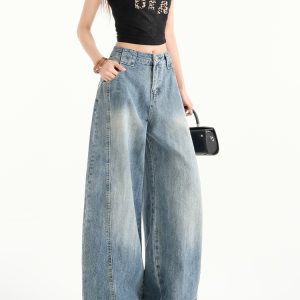 High-Waisted Wide-Leg Jeans for Women - American Retro Style, Spring/Summer 2025 Loose Straight Floor-Length Pants