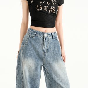 High-Waisted Wide-Leg Jeans for Women - American Retro Style, Spring/Summer 2025 Loose Straight Floor-Length Pants