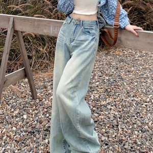 High-Waisted Wide-Leg Jeans for Women, Light-Colored Summer Style, Loose American Straight-Leg Floor-Length 2025 Fashion