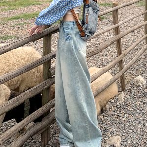 High-Waisted Wide-Leg Jeans for Women, Light-Colored Summer Style, Loose American Straight-Leg Floor-Length 2025 Fashion