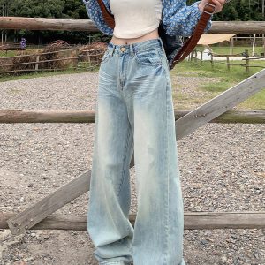 High-Waisted Wide-Leg Jeans for Women, Light-Colored Summer Style, Loose American Straight-Leg Floor-Length 2025 Fashion