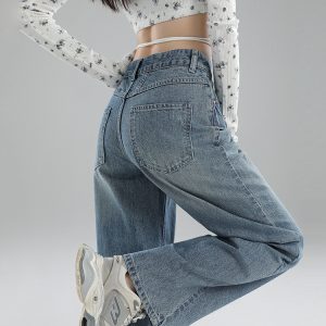 High-Waisted Wide-Leg Jeans for Women, Vintage Straight-Leg Design, 2025 Spring Fashion, American Street Style, Floor-Length Fit