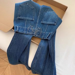 High-Waisted Wide-Leg Jeans for Women with Butterfly Knot Detail - Summer Slim Fit Flared Style