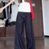 High-Waisted Wide-Leg Tencel Jeans for Women - Denim Blue Slimming Straight Pants with Draping Effect, Summer Style