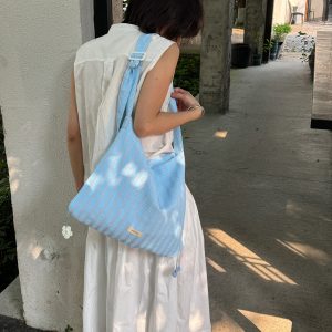 Ice Blue Adjustable Crossbody Tote Bag - Versatile Summer Bag with Niche Fabric Design for Stylish Outings