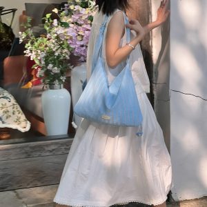 Ice Blue Adjustable Crossbody Tote Bag - Versatile Summer Bag with Niche Fabric Design for Stylish Outings